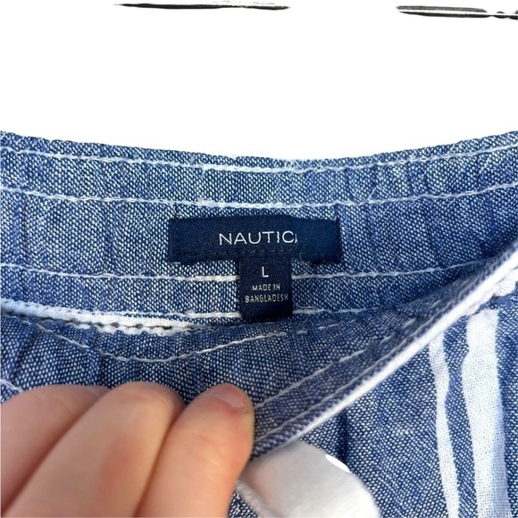Nautica Soft Linen Pull On With Pockets Light Blue White Stripe Short Size Large - Picture 7 of 17